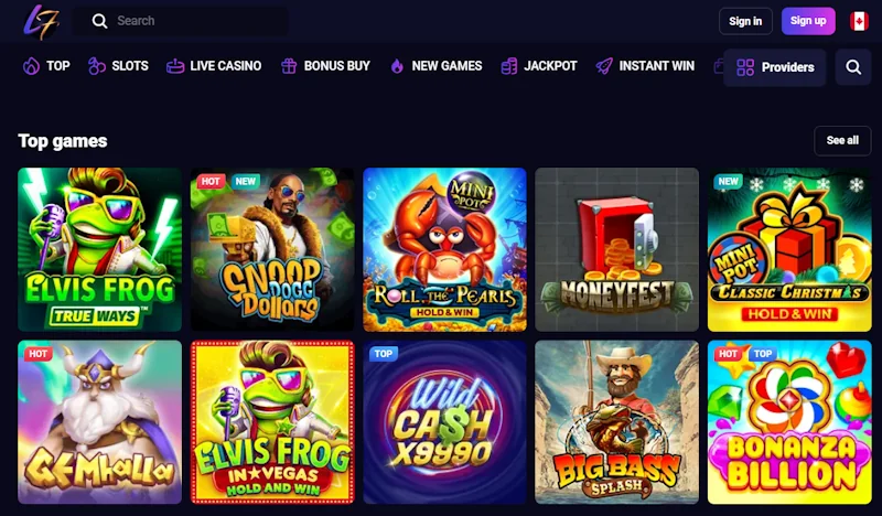 Lucky7even Casino games